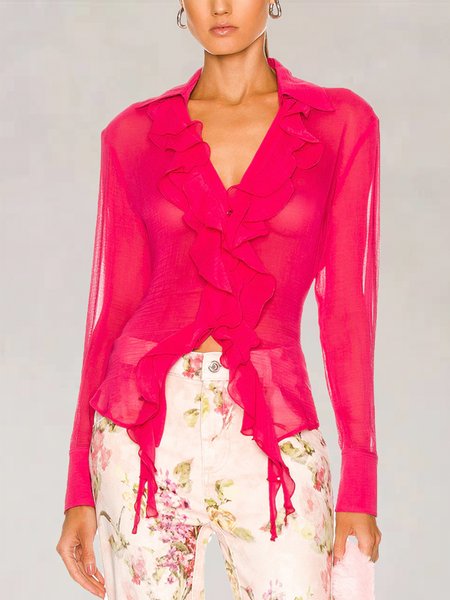 

Regular Fit Elegant Solid Long Sleeve Blouse, Peach, Blouses and Shirts