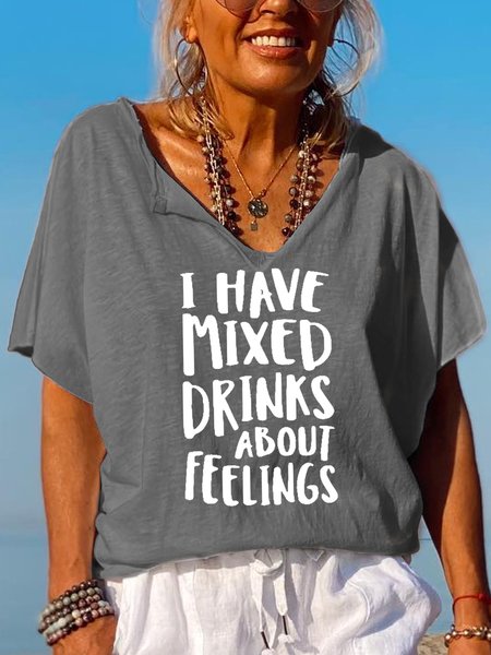 

I Have Mixed Drinks About Feelings Women's Short Sleeve T-Shirt, Gray, T-shirts