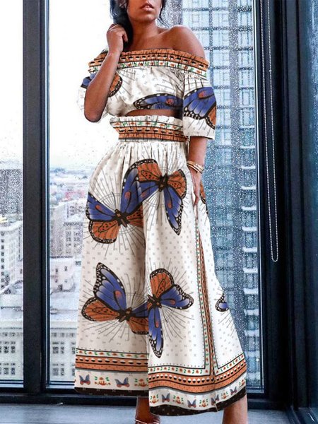

Daily Regular Fit Off The Shoulder Two Piece Set, Multicolor, Pants Set