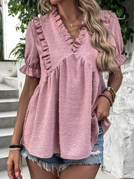 

Loosen Short Sleeve Tops, Pink, Shirts & Blouses