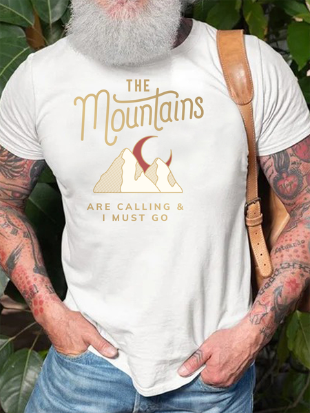 

Mountain Calling Me and I Have to Go Hiking Short Sleeve Cotton Short Sleeve T-Shirt, White, T-shirts