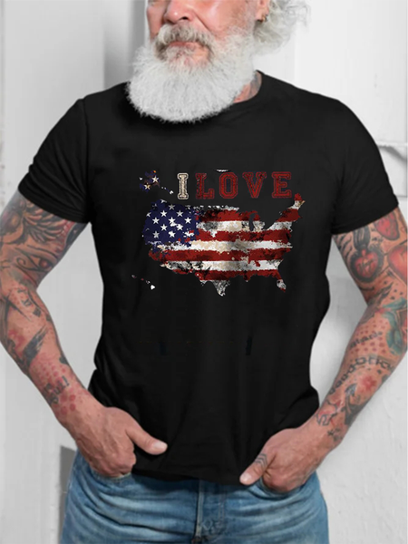 

Flag Day Letters Print Men's Casual Short Sleeve T-Shirt, Black, Blouses&Shirts