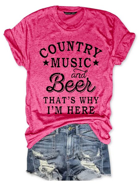 

Funny Country Music And Beer funny drinking Casual Short Sleeve T-Shirt, Red, T-shirts
