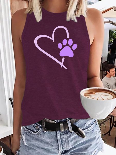 

Women;s Heart Dog Paws Funny Casual Knit, Purple, Tank Tops