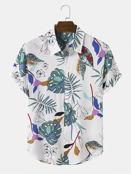 

Cotton Linen Botanical Floral Print Lapel Cozy Linen Shirt, As picture, Shirts ＆ Blouse