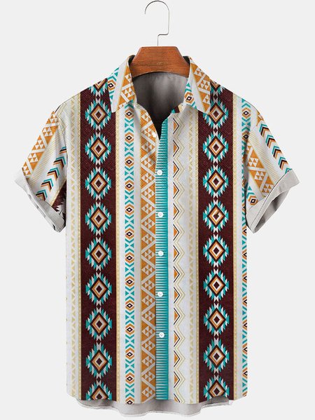 

Men's Western Denim Print Casual Short Sleeve Hawaiian Shirt, Multicolor, Men's Floral shirt