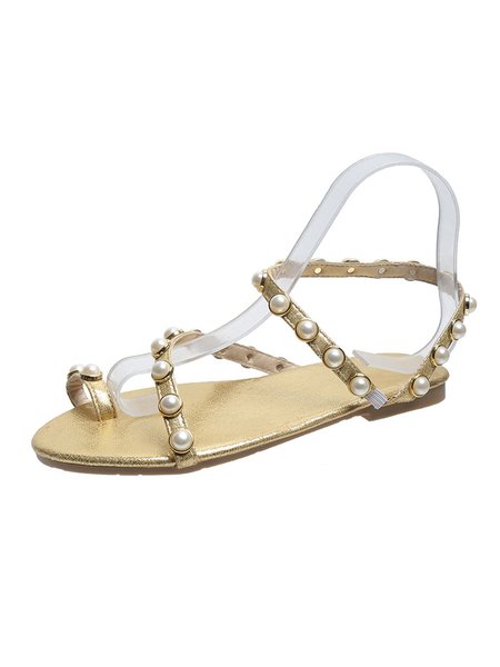 

Pearl Elegant Ankle Strap Thong Dress Sandals, Golden, Sandals