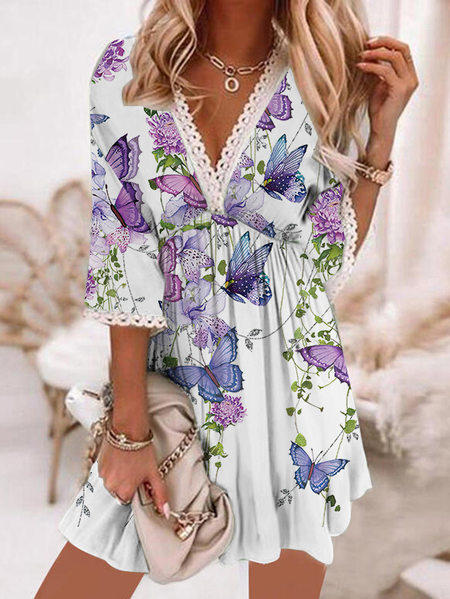 

Loosen Off Shoulder Vacation Short Sleeve Woven Dress, White, Dresses