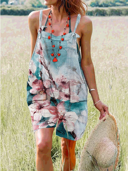 

Loosen Square Neck Floral Jumpsuit & Romper, Multicolor, Jumpsuits＆Rompers
