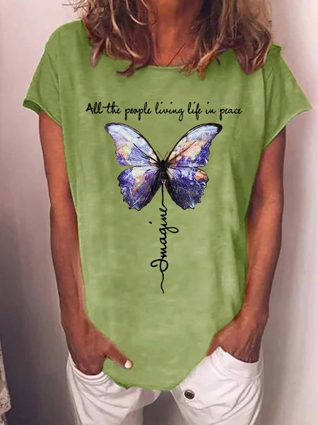 

Imagine All The People Living Life In Peace Women‘s Short Sleeve T-Shirt, Green, T-shirts