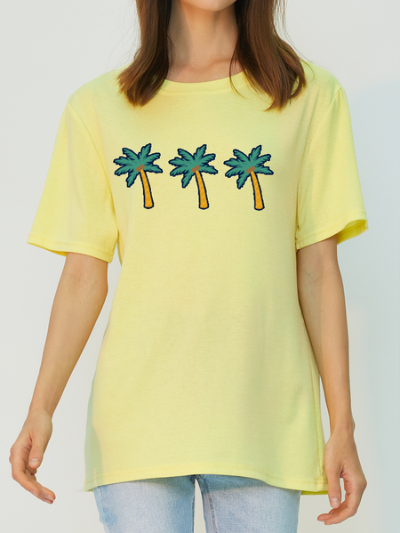 

Coconut Tree Vacation Trip Short Sleeve Tops, Yellow, T-shirts