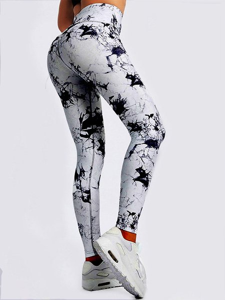 

JFN Stretch Abstract Ink Tie Dye Print Leggings Yoga Pants Fitness Sports Pants Plus Size, Color1, Bottom Shapewear
