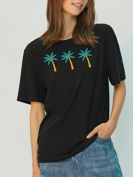 

Coconut Tree Vacation Trip Short Sleeve Tops, Black, T-shirts