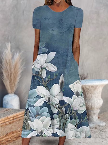 

Crew Neck Floral Vacation Short Sleeve Knit Dress, Multicolor, Dresses
