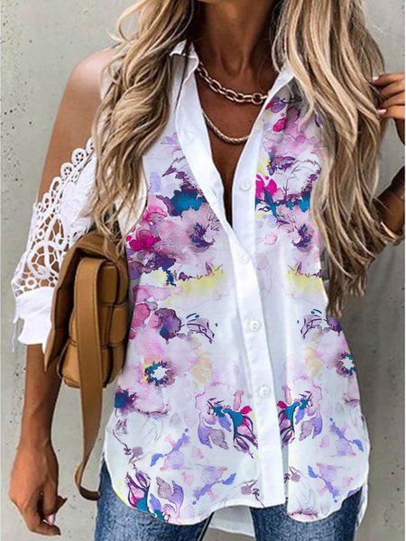 

Vacation Floral Short Sleeve Blouse, White, Blouses & Shirts