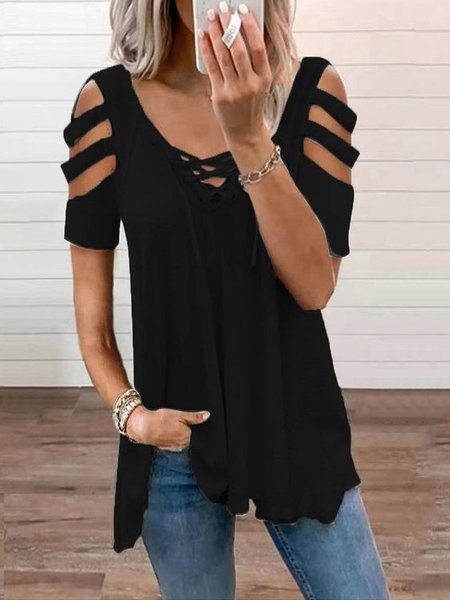 

Boho Floral V Neck Short Sleeve Top, Black, Shirts & Blouses