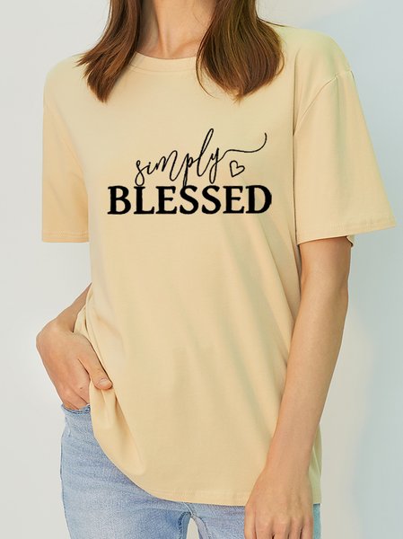 

Women's Antimicrobial Bamboo Fabric Letter & Heart Print Sweet Short Sleeve T-Shirt, Apricot, T-shirts