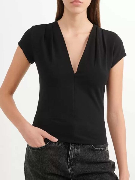 

Slim Fit Plain V Neck Short Sleeve T-Shirt, Black, Tees