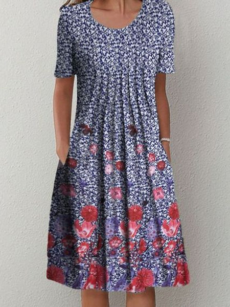 

Regular Fit Vacation Short Sleeve Knit Dress, Navy blue, Dresses