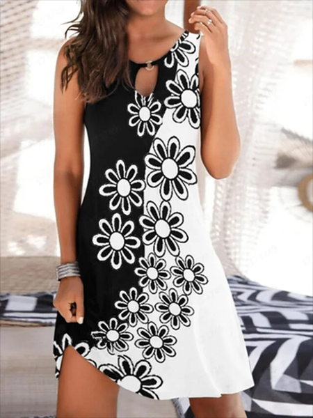 

Floral Casual Sleeveless Knit Dress, As picture, Mini Dresses