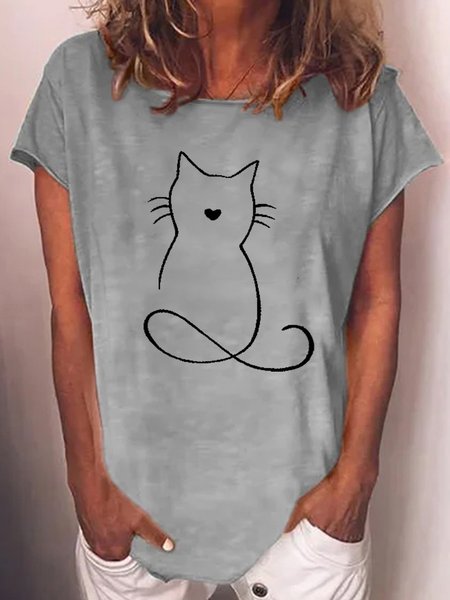 

Women's Cute Lover Letter Crew Neck Short Sleeve T-Shirt, Gray, T-shirts
