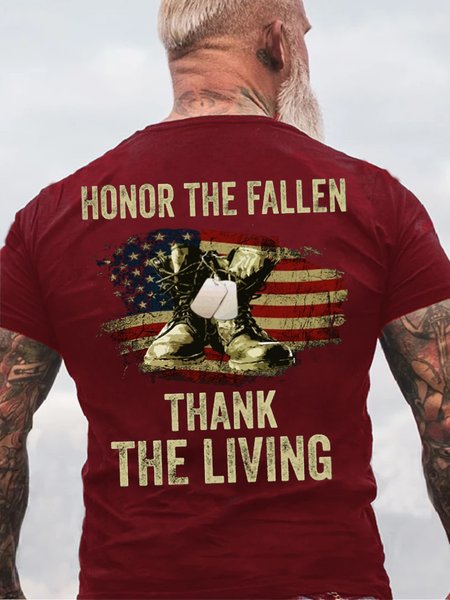 

The Fallen Thank The Living Military Memorial Day Short Sleeve T-Shirt, Red, T-shirts