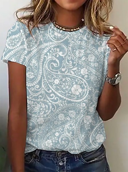 

Casual Crew Neck Short Sleeve T-Shirt, Blue, T-Shirts