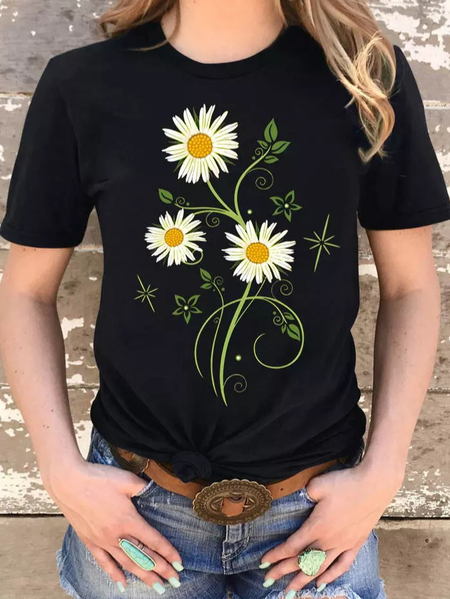 

Floral Regular Fit Casual Short Sleeve T-Shirt, Black, T-Shirts