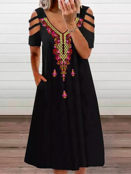 

Mexican Ethnic Style Print Hot Sale Summer New Ladies Casual Knit Dress, Multicolor, Dresses