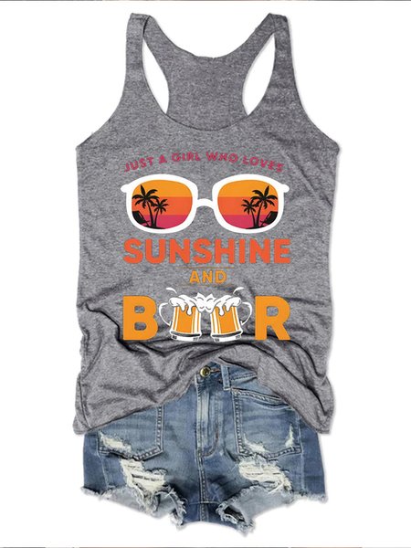 

Just A Girl Who Loves Sunshine And Beer Racerback Round Neck Top, Gray, Tank Tops