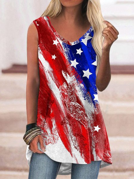 

Loosen Flag V Neck Knit, As picture, Tank Top