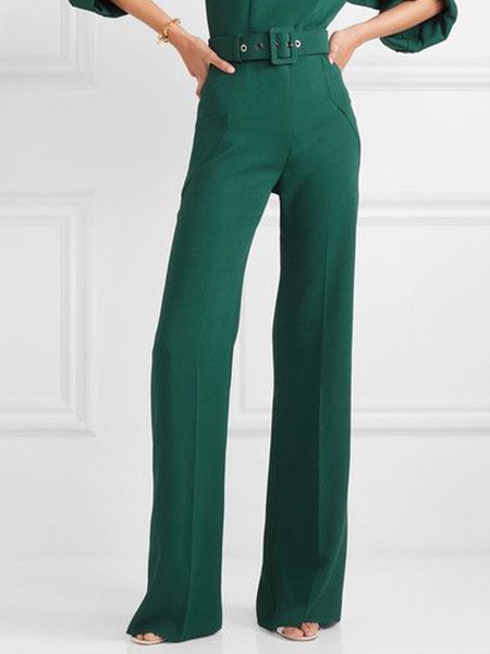 

Work Solid Straight Leg Pants, Green, Wide Leg Pants