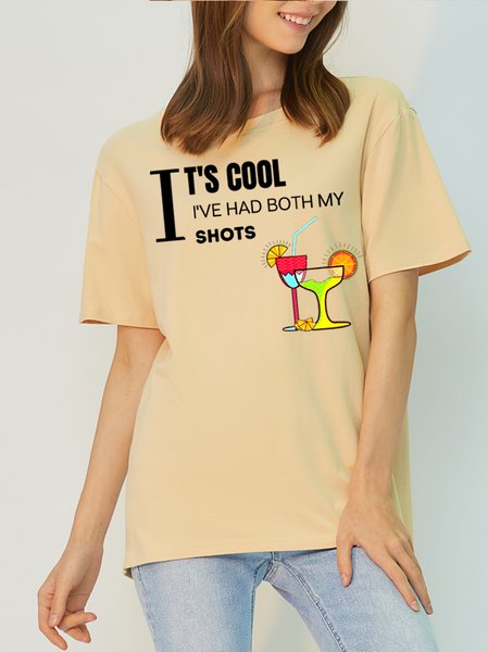 

Women's Antimicrobial Bamboo Fabric Vaccine Print Loosen T-Shirt, Apricot, T-shirts