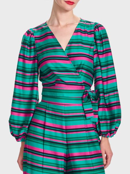 

V Neck Regular Fit Elegant Long Sleeve Top, Green, Tops