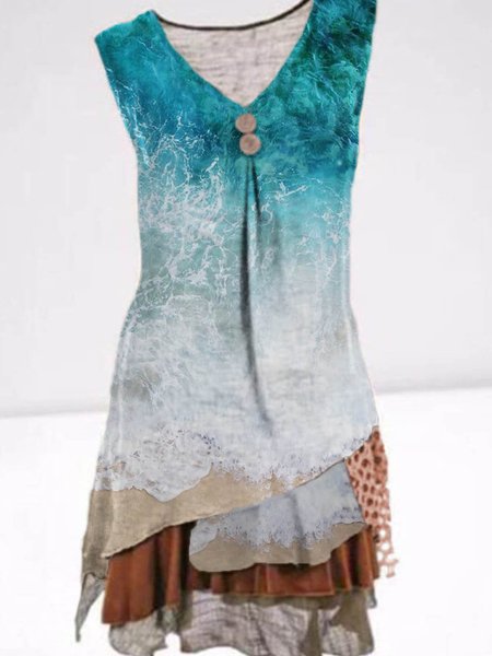 

Loosen V Neck Casual Sleeveless Woven Dresses, Multicolor, Mini Dresses