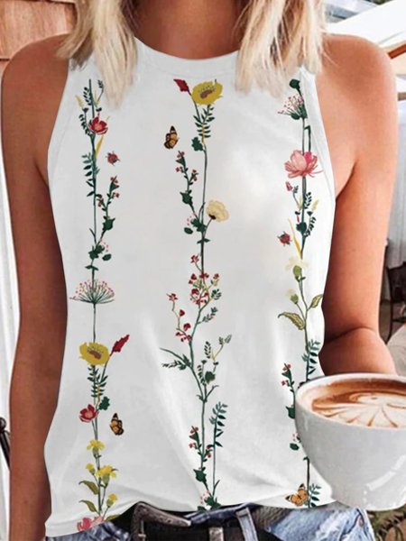 

Cotton Blends Floral Loosen Knit, White, Tank Top