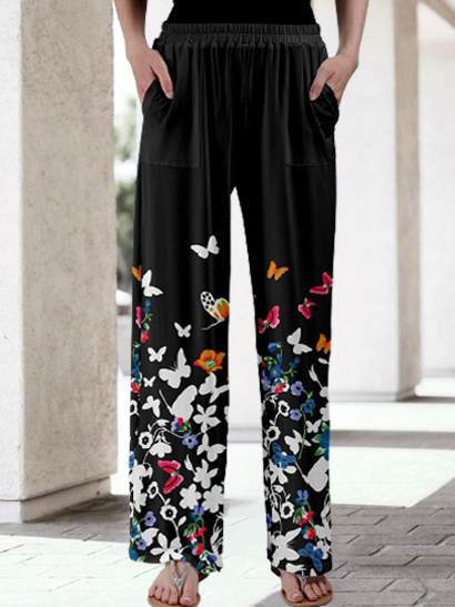 

Black White Pocket Pants Vintage Floral Pants, Pants