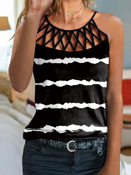 

Halter Sexy Striped Knit, Black-white, Tank Top