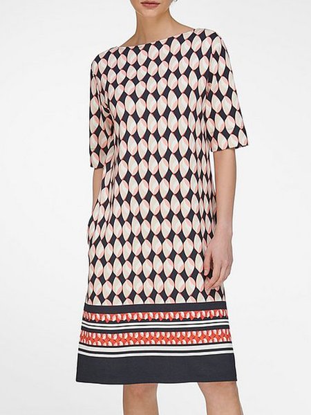 

Vacation Crew Neck Printed Half Sleeve Dress, Multicolor, Mini Dresses