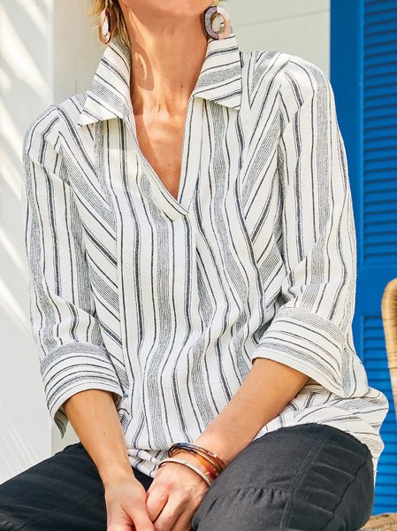 

Loosen Shirt Collar Long Sleeve Blouse, Beige, Blouses & Shirts