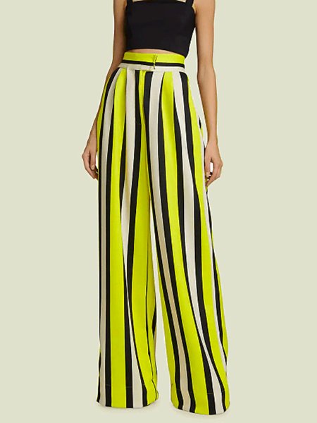 

Summer High Waist Lightweight Loosen Daily Pants, Yellow, Wide Leg Pants