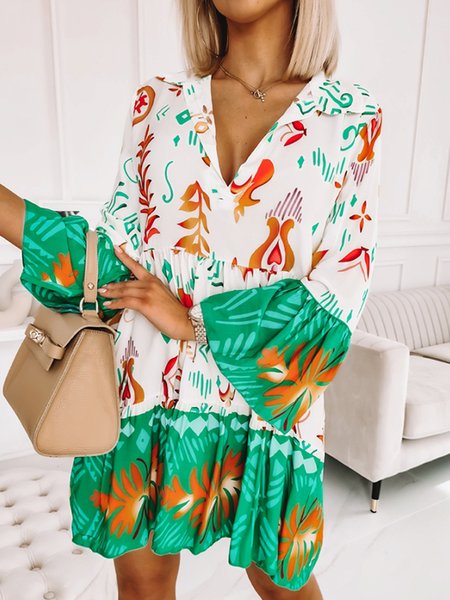 

Loosen Paisley V Neck Woven Dress, Flower, Mini Dresses
