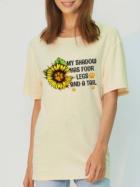 

My Shadow Has Four Legs And A Tail Women's Eco-friendly Fabric Tencel Fiber Loosen Short Sleeve T-Shirt, Off white, T-shirts