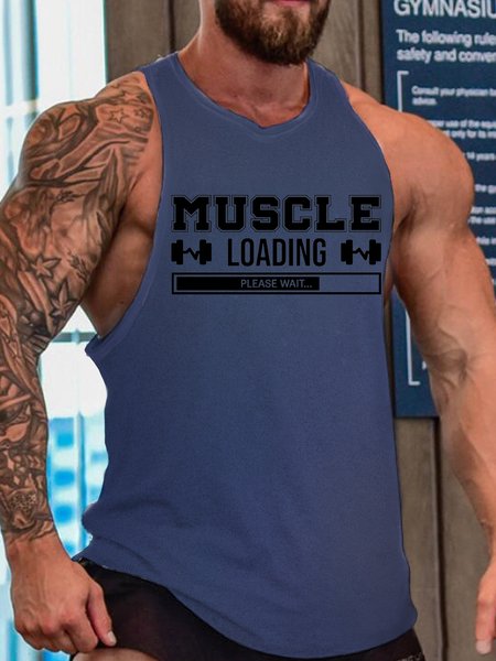 

Men's Installing Muscles Please Wait Crew Neck Knit, Blue, Tank Tops