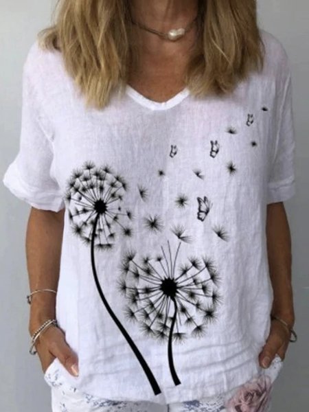 

Dandelion V Neck Short Sleeve Plus Size Casual Tops, White, Tops
