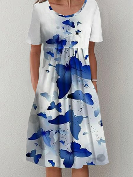 

Casual Loosen Short Sleeve Woven Dress, Blue, Mini Dresses