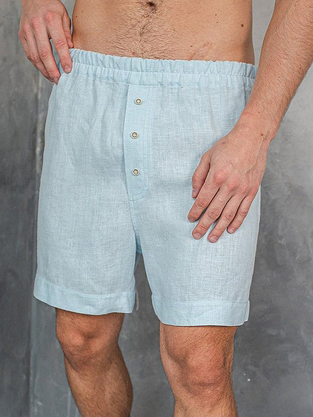 

Cotton Linen Style American Casual Basic Versatile Linen Shorts, Light blue, Shorts