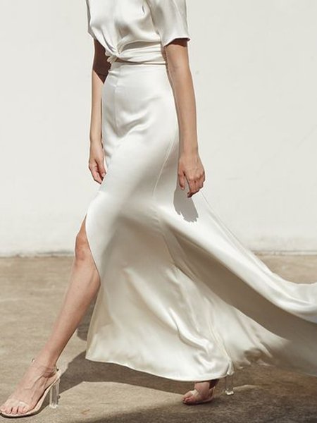 

Regular Fit Long Plain Elegant Wedding Skirt, White, Maxi Skirts
