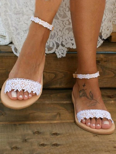 

White Floral Lace Bridal Wedding Sandals, Sandals