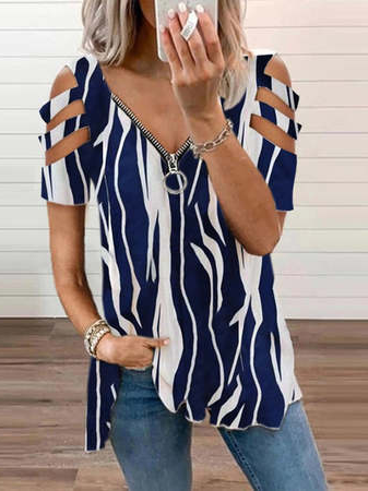 

Casual V Neck Color Block Short Sleeve Tops, Multicolor, Shirts & Blouses
